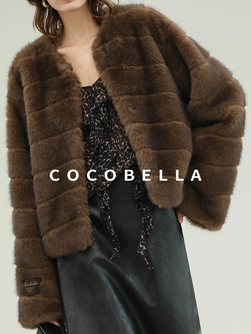COCOBELLA Luxury Faux Fur Vintage Regular Fit Long Sleeve Women Coffee Brown Coats