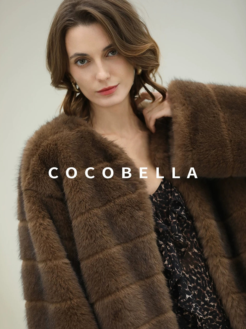 COCOBELLA Luxury Faux Fur Vintage Regular Fit Long Sleeve Women Coffee Brown Coats