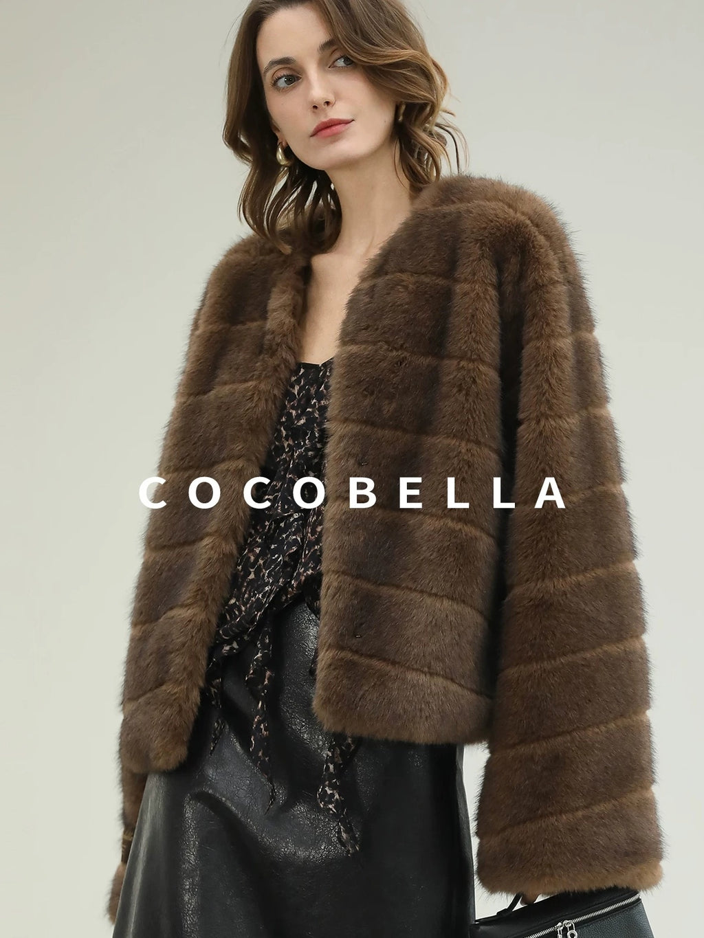 COCOBELLA Luxury Faux Fur Vintage Regular Fit Long Sleeve Women Coffee Brown Coats