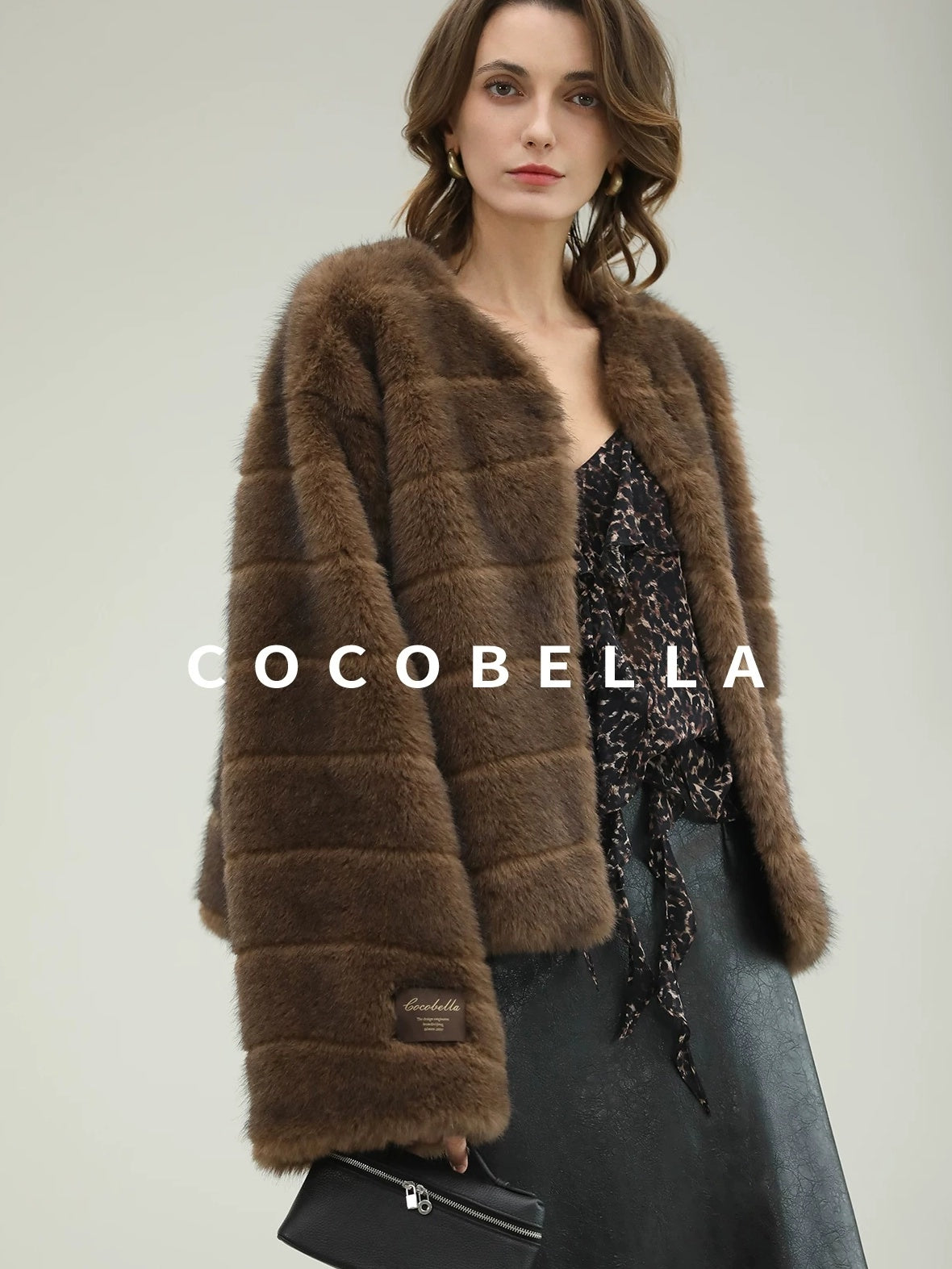 COCOBELLA Luxury Faux Fur Vintage Regular Fit Long Sleeve Women Coffee Brown Coats