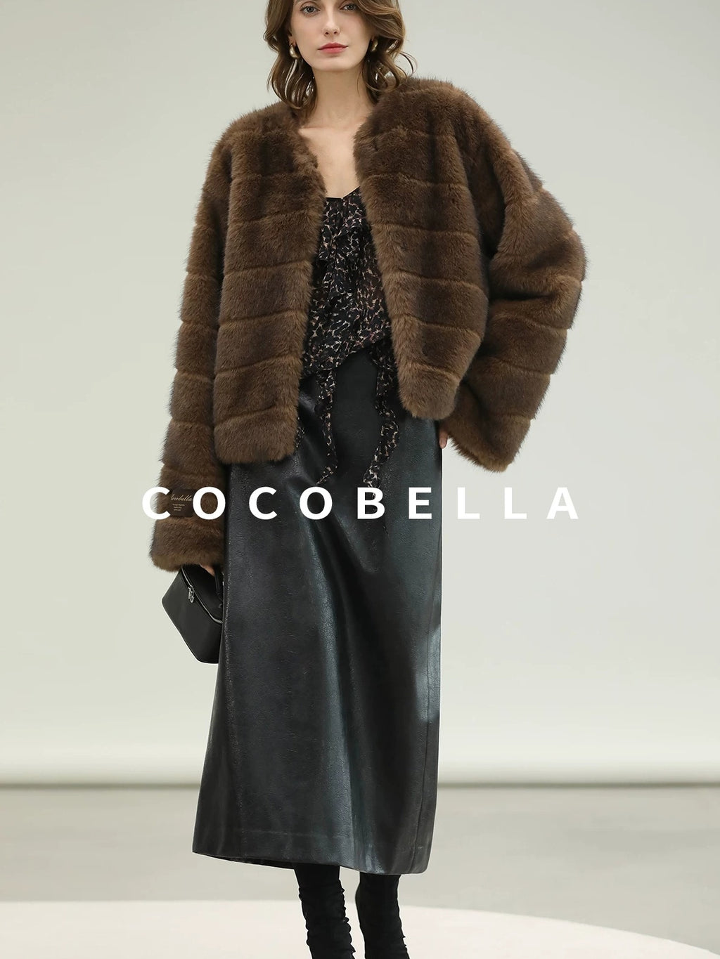 COCOBELLA Luxury Faux Fur Vintage Regular Fit Long Sleeve Women Coffee Brown Coats