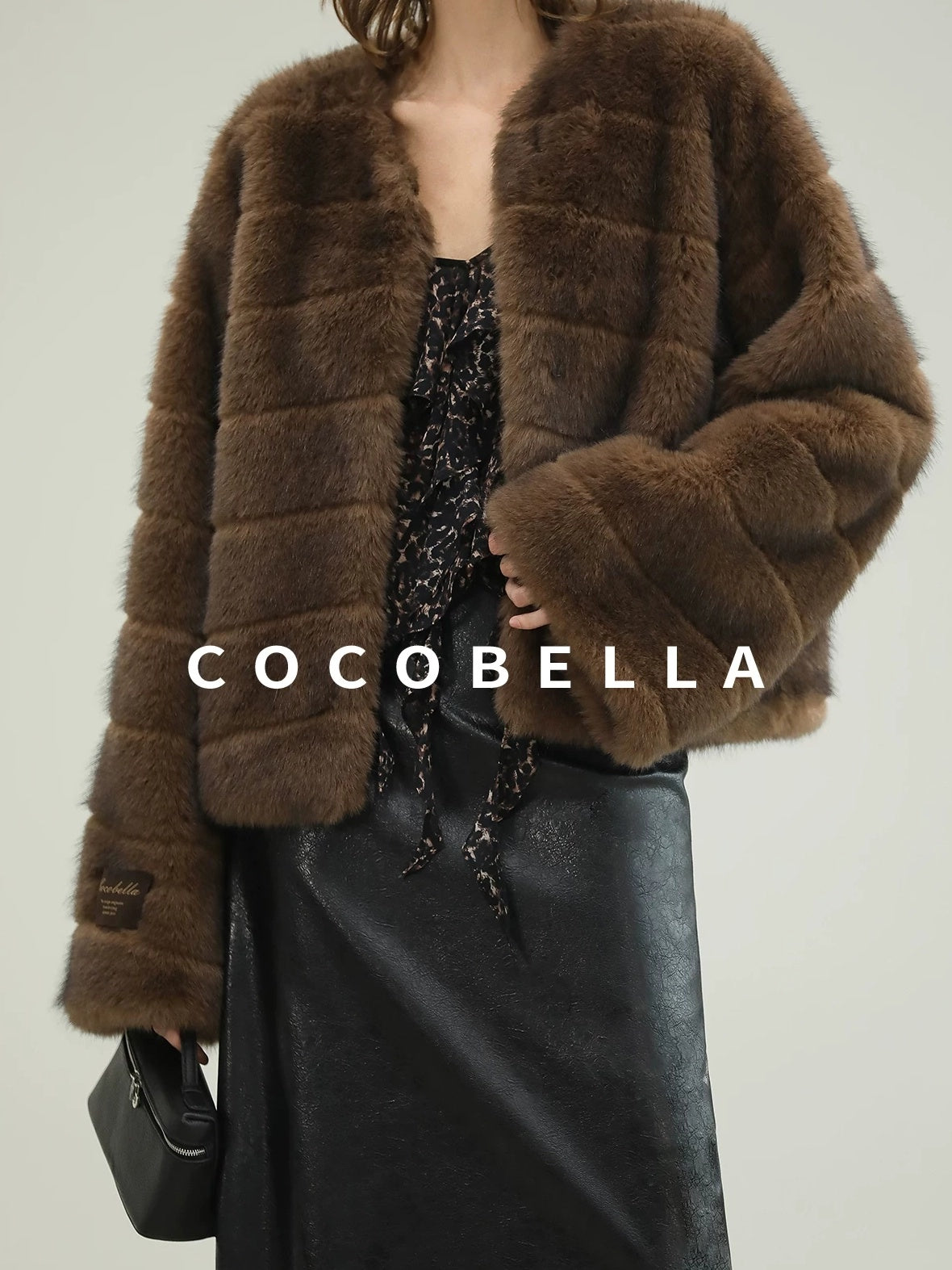 COCOBELLA Luxury Faux Fur Vintage Regular Fit Long Sleeve Women Coffee Brown Coats