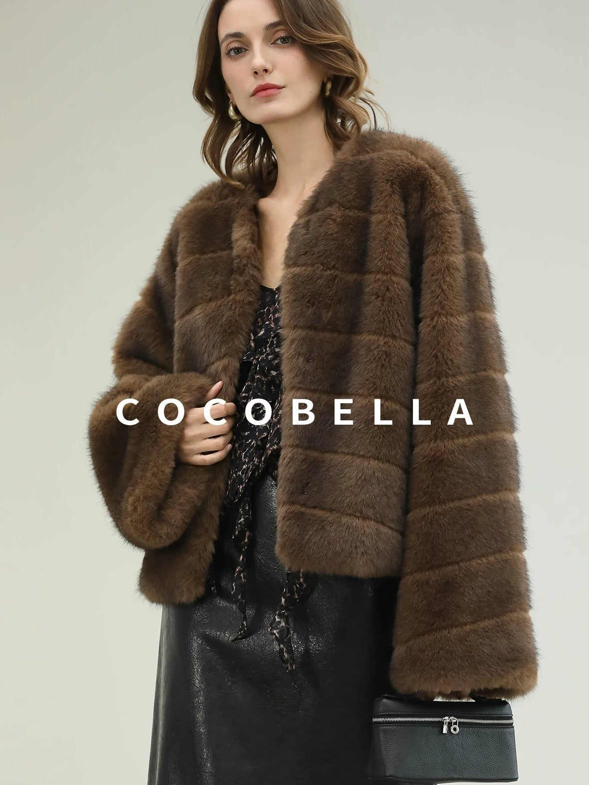 COCOBELLA Luxury Faux Fur Vintage Regular Fit Long Sleeve Women Coffee Brown Coats