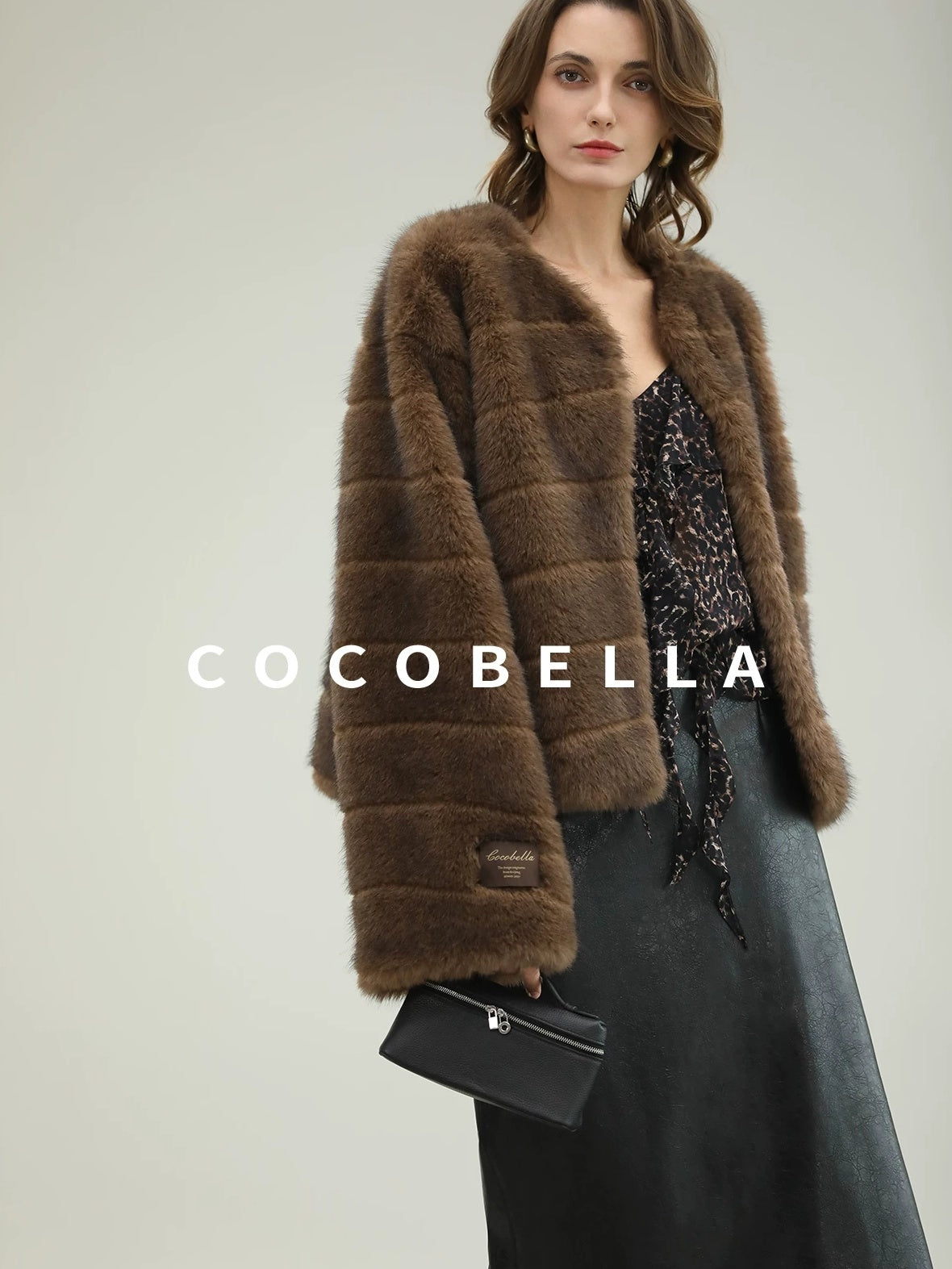 COCOBELLA Luxury Faux Fur Vintage Regular Fit Long Sleeve Women Coffee Brown Coats