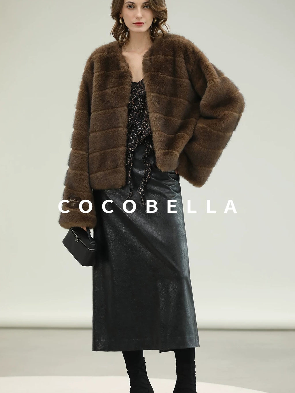 COCOBELLA Luxury Faux Fur Vintage Regular Fit Long Sleeve Women Coffee Brown Coats