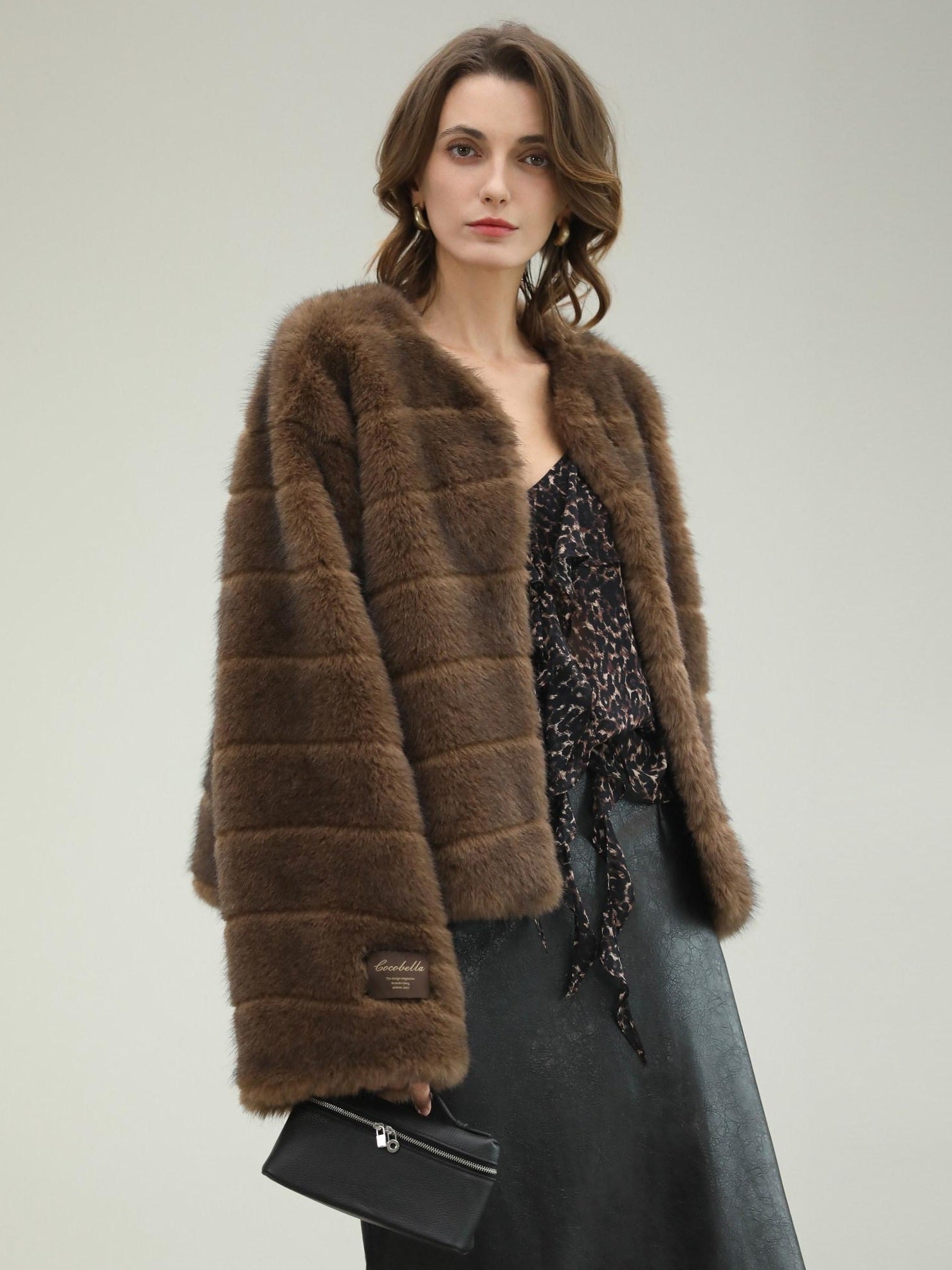 COCOBELLA Luxury Faux Fur Vintage Regular Fit Long Sleeve Women Coffee Brown Coats