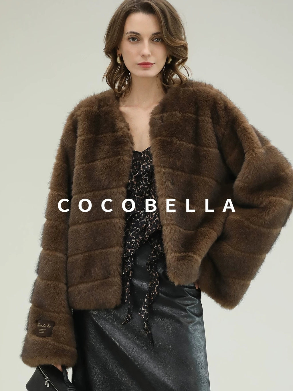 COCOBELLA Luxury Faux Fur Vintage Regular Fit Long Sleeve Women Coffee Brown Coats