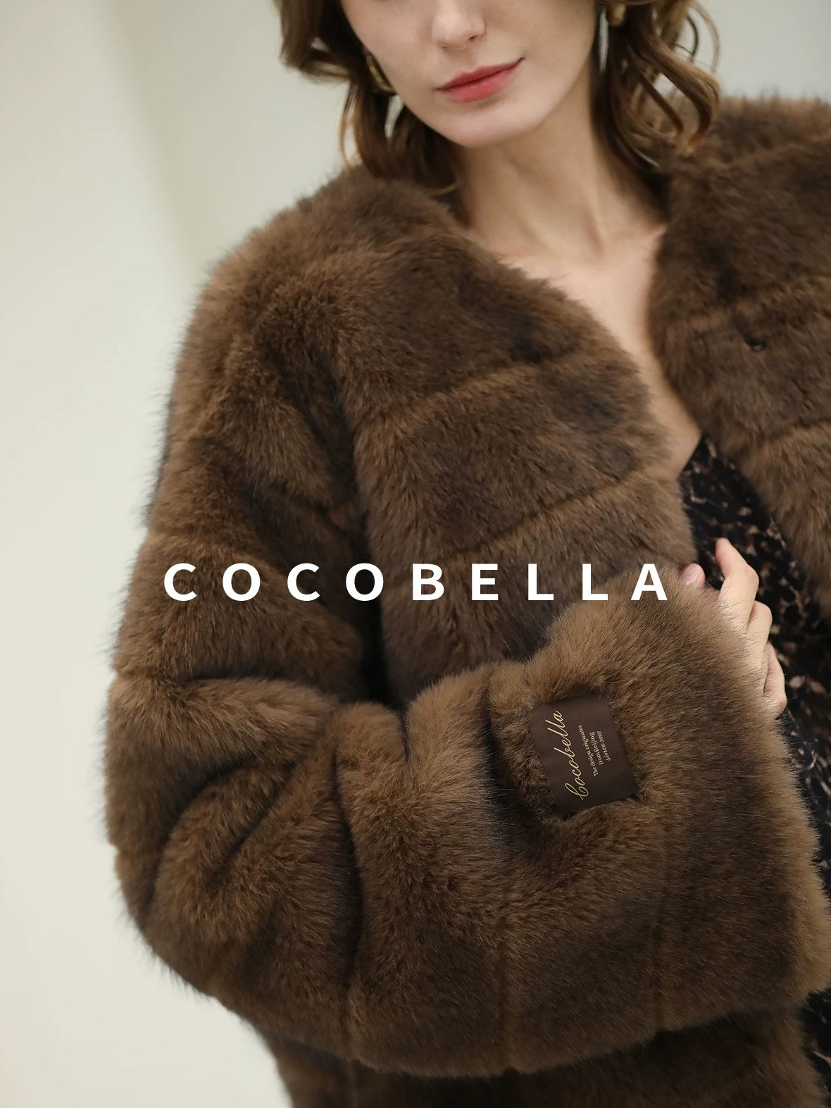 COCOBELLA Luxury Faux Fur Vintage Regular Fit Long Sleeve Women Coffee Brown Coats