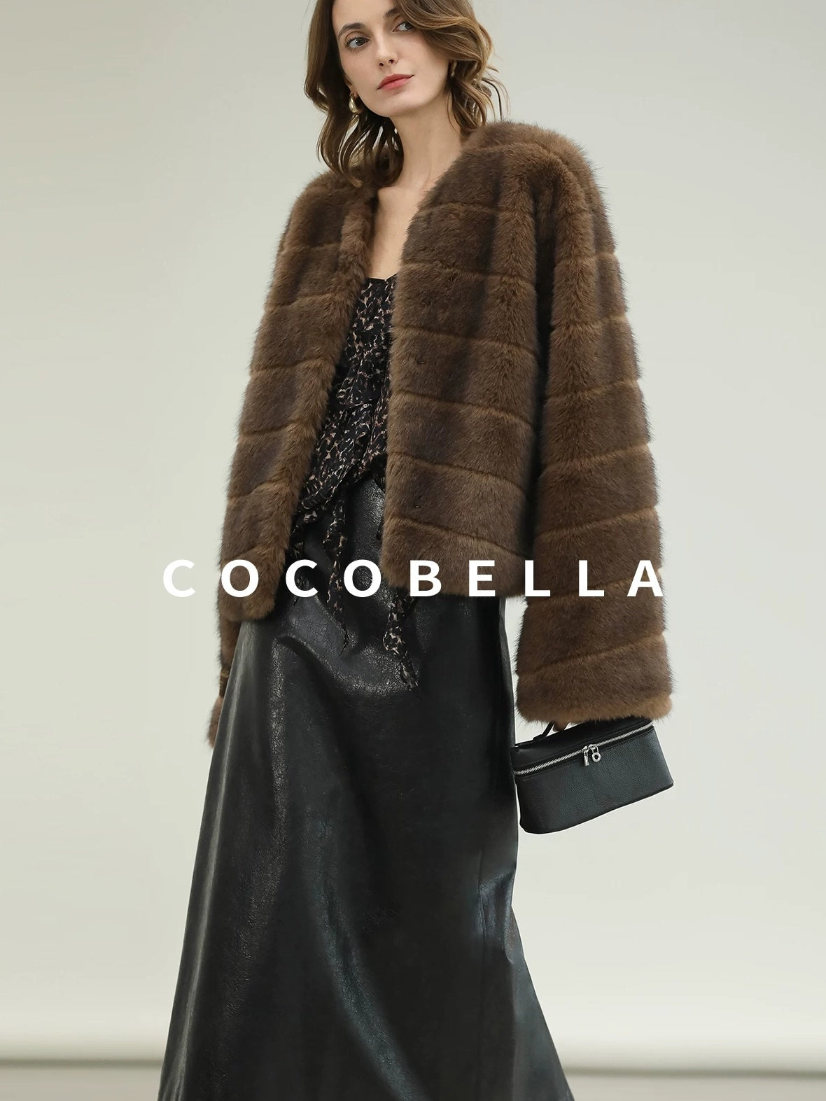 COCOBELLA Luxury Faux Fur Vintage Regular Fit Long Sleeve Women Coffee Brown Coats
