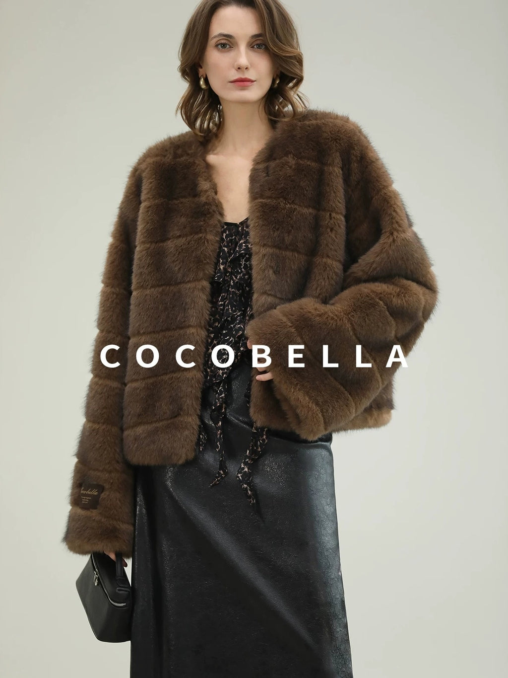 COCOBELLA Luxury Faux Fur Vintage Regular Fit Long Sleeve Women Coffee Brown Coats
