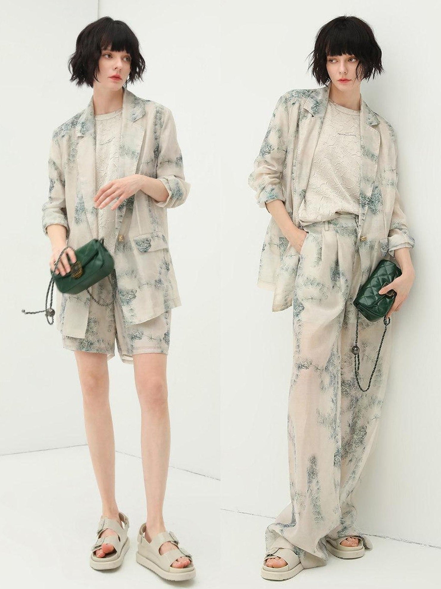 COCOBELLA Lyocell Blend Printed Straight Mid Length One Button Women Office Blazers