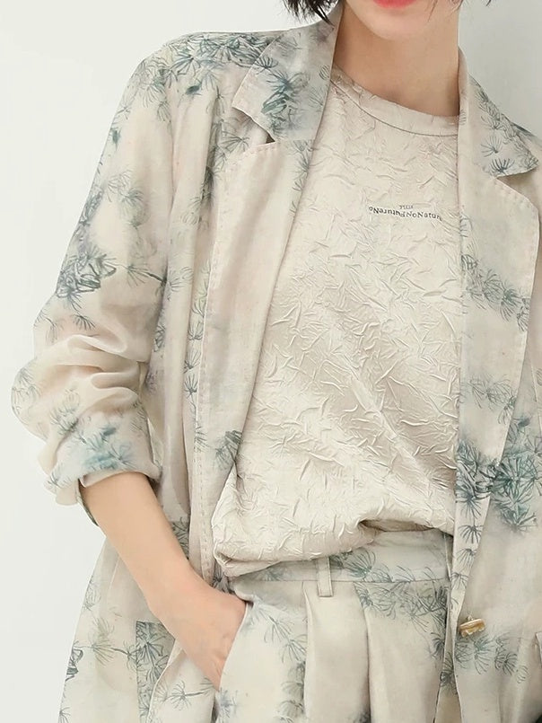 COCOBELLA Lyocell Blend Printed Straight Mid Length One Button Women Office Blazers