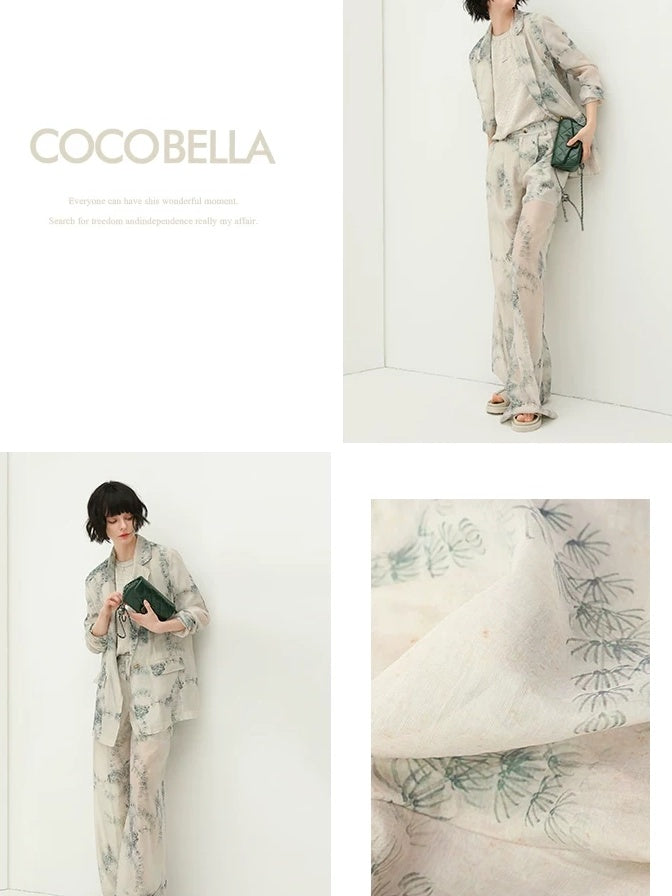 COCOBELLA Lyocell Blend Printed Straight Mid Length One Button Women Office Blazers