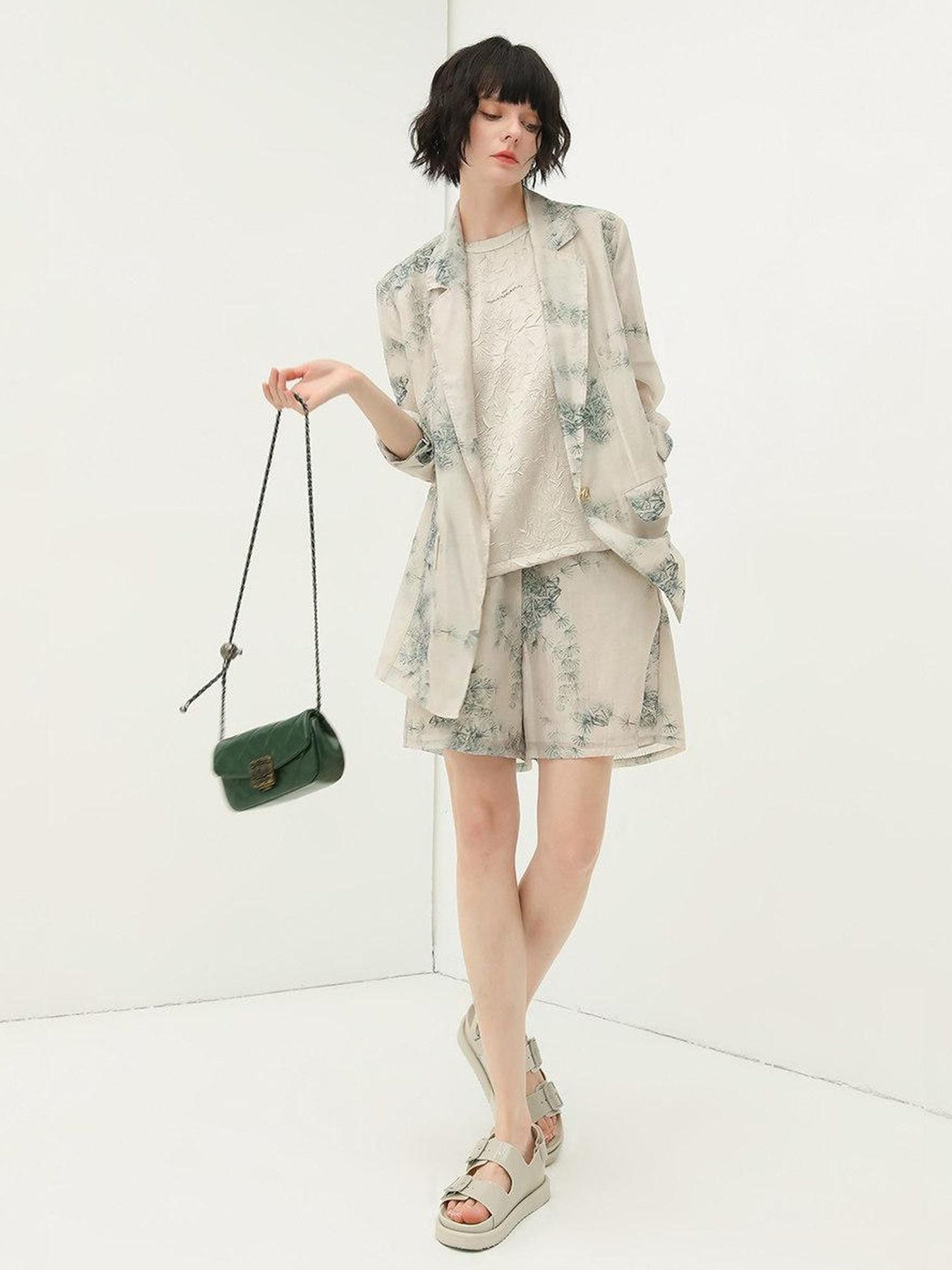 COCOBELLA Lyocell Blend Printed Straight Mid Length One Button Women Office Blazers