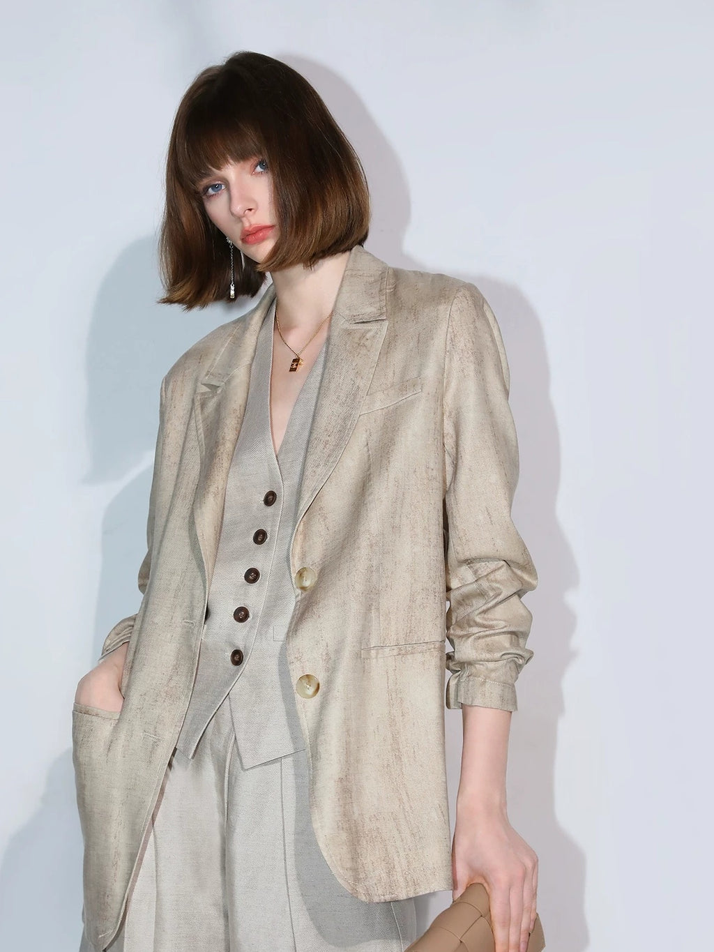 COCOBELLA Lyocell Tailored Straight Button Pocket Notch Lapel Womens Office Blazers