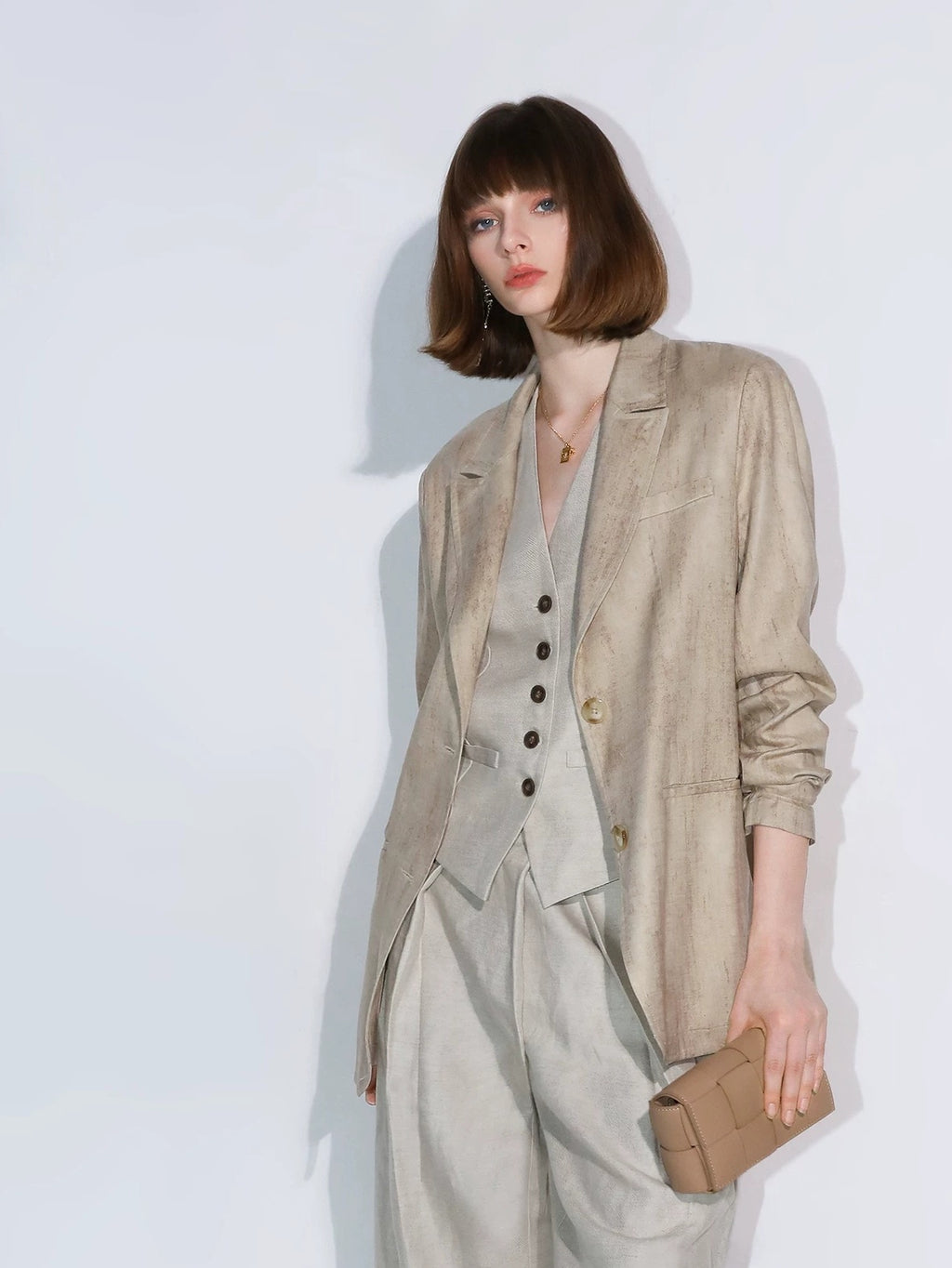 COCOBELLA Lyocell Tailored Straight Button Pocket Notch Lapel Womens Office Blazers