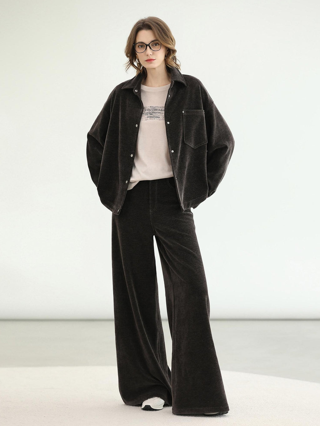 COCOBELLA Mall Inspired Relaxed Casual Collared Long Sleeve Women Shirt And Pants Set