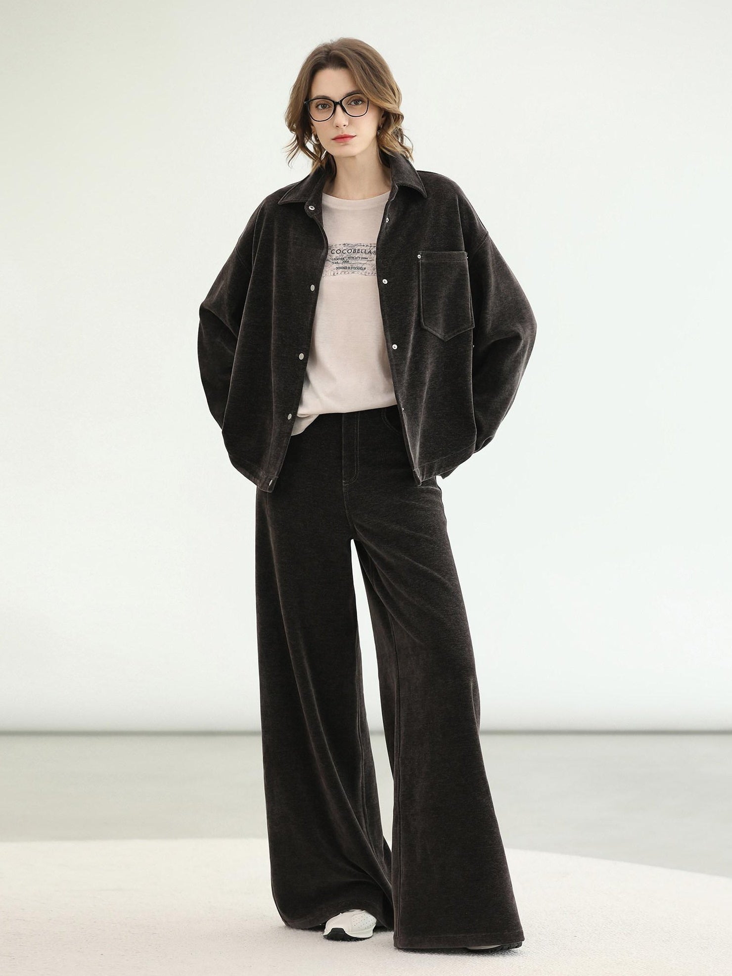 COCOBELLA Mall Inspired Relaxed Casual Collared Long Sleeve Women Shirt And Pants Set