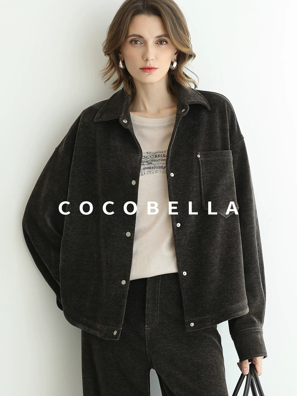 COCOBELLA Mall Inspired Relaxed Casual Collared Long Sleeve Women Shirt And Pants Set