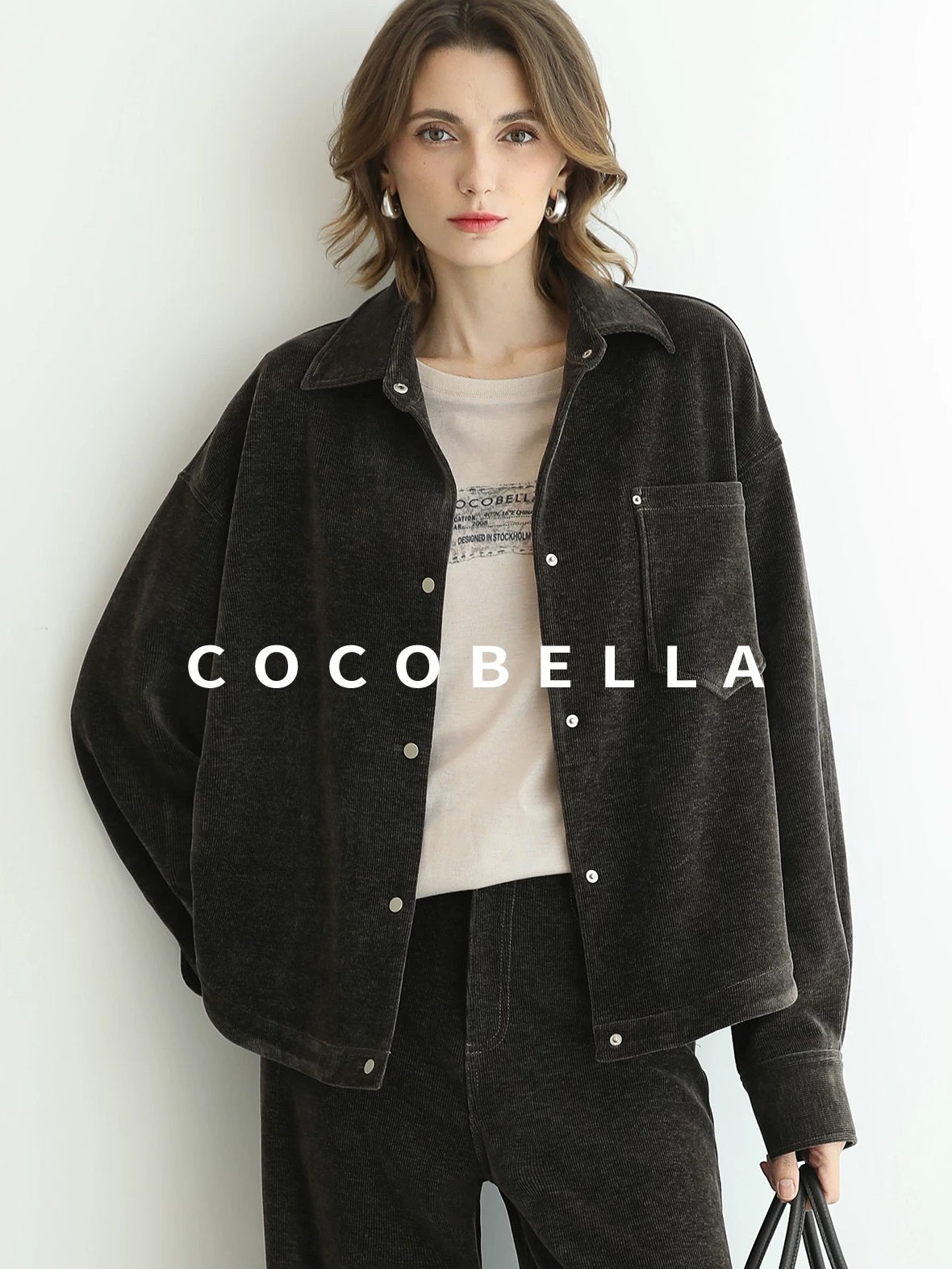 COCOBELLA Mall Inspired Relaxed Casual Collared Long Sleeve Women Shirt And Pants Set