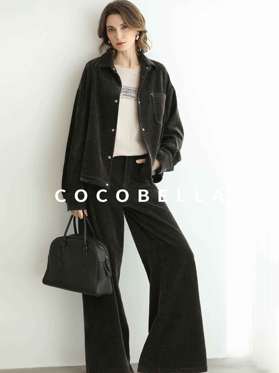 COCOBELLA Mall Inspired Relaxed Casual Collared Long Sleeve Women Shirt And Pants Set