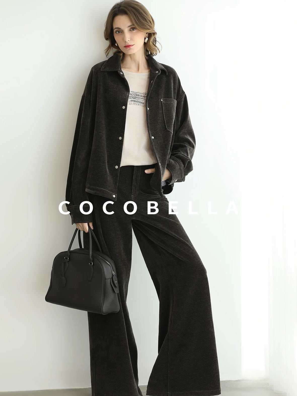 COCOBELLA Mall Inspired Relaxed Casual Collared Long Sleeve Women Shirt And Pants Set
