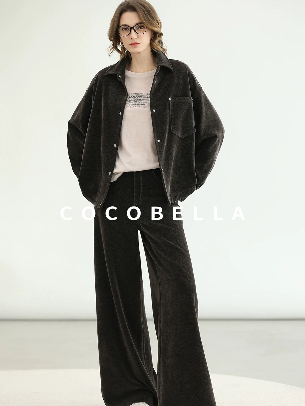 COCOBELLA Mall Inspired Relaxed Casual Collared Long Sleeve Women Shirt And Pants Set