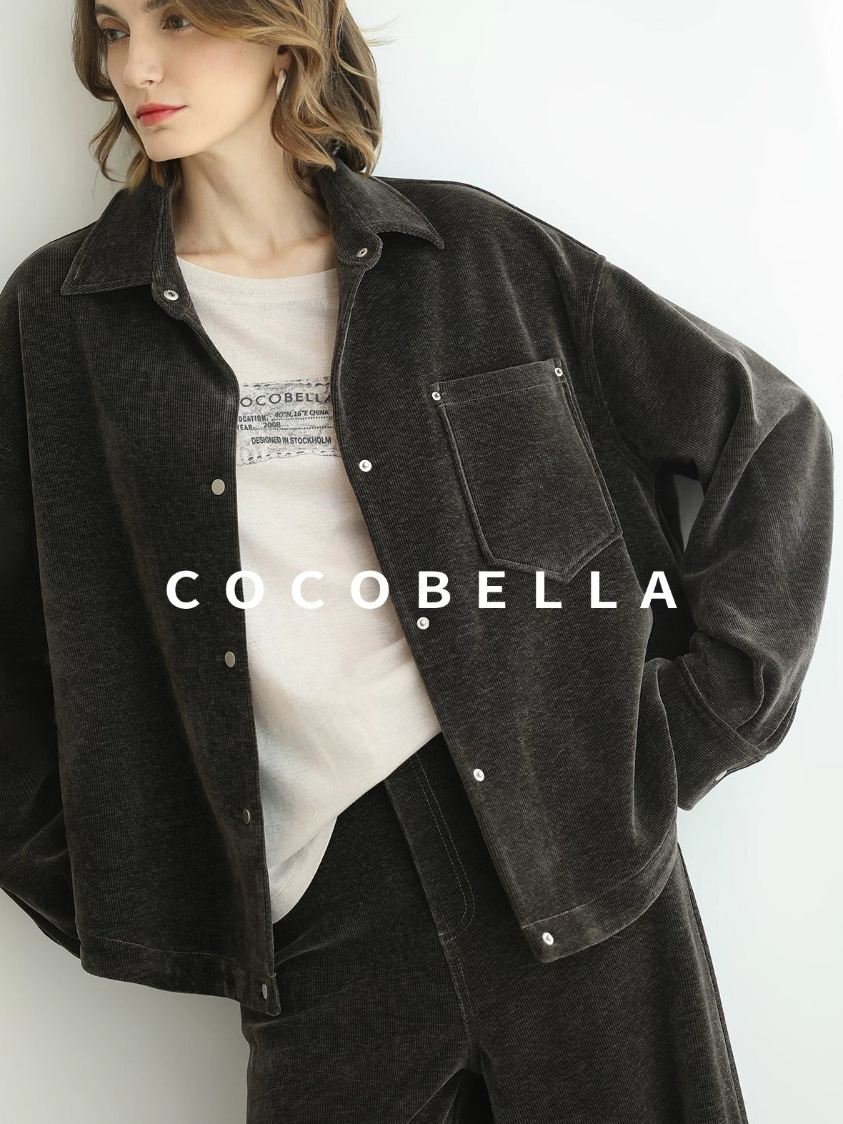 COCOBELLA Mall Inspired Relaxed Casual Collared Long Sleeve Women Shirt And Pants Set