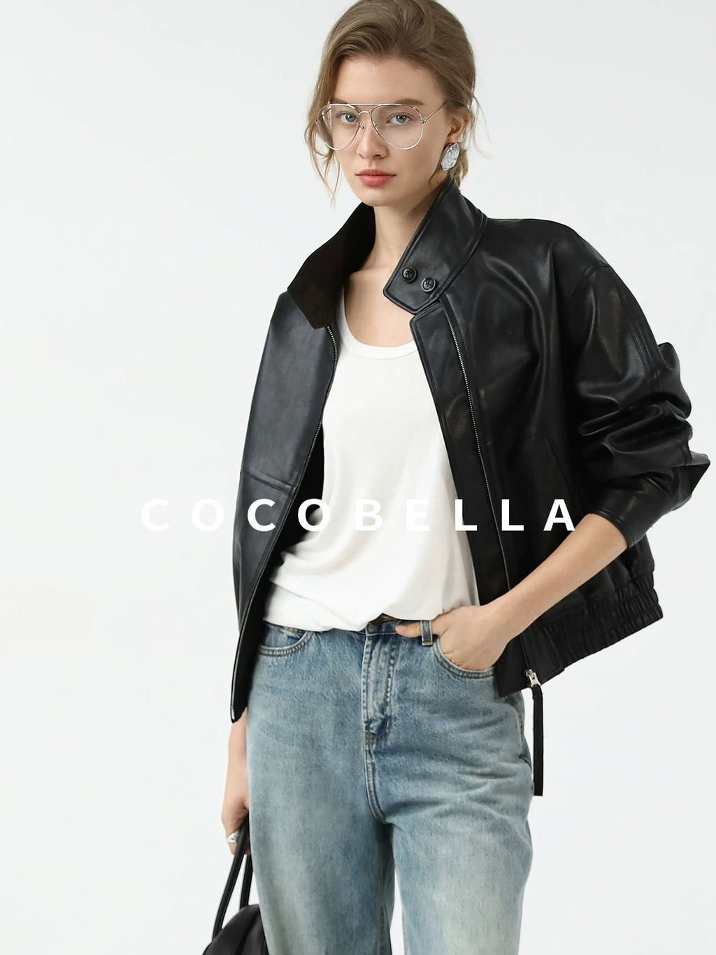 COCOBELLA Mall Popular Pu Leather Loose Fit Street Zipper Stand Collar Jackets