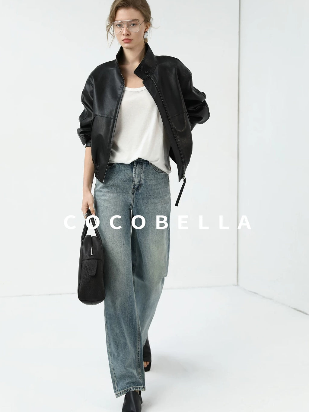 COCOBELLA Mall Popular Pu Leather Loose Fit Street Zipper Stand Collar Jackets
