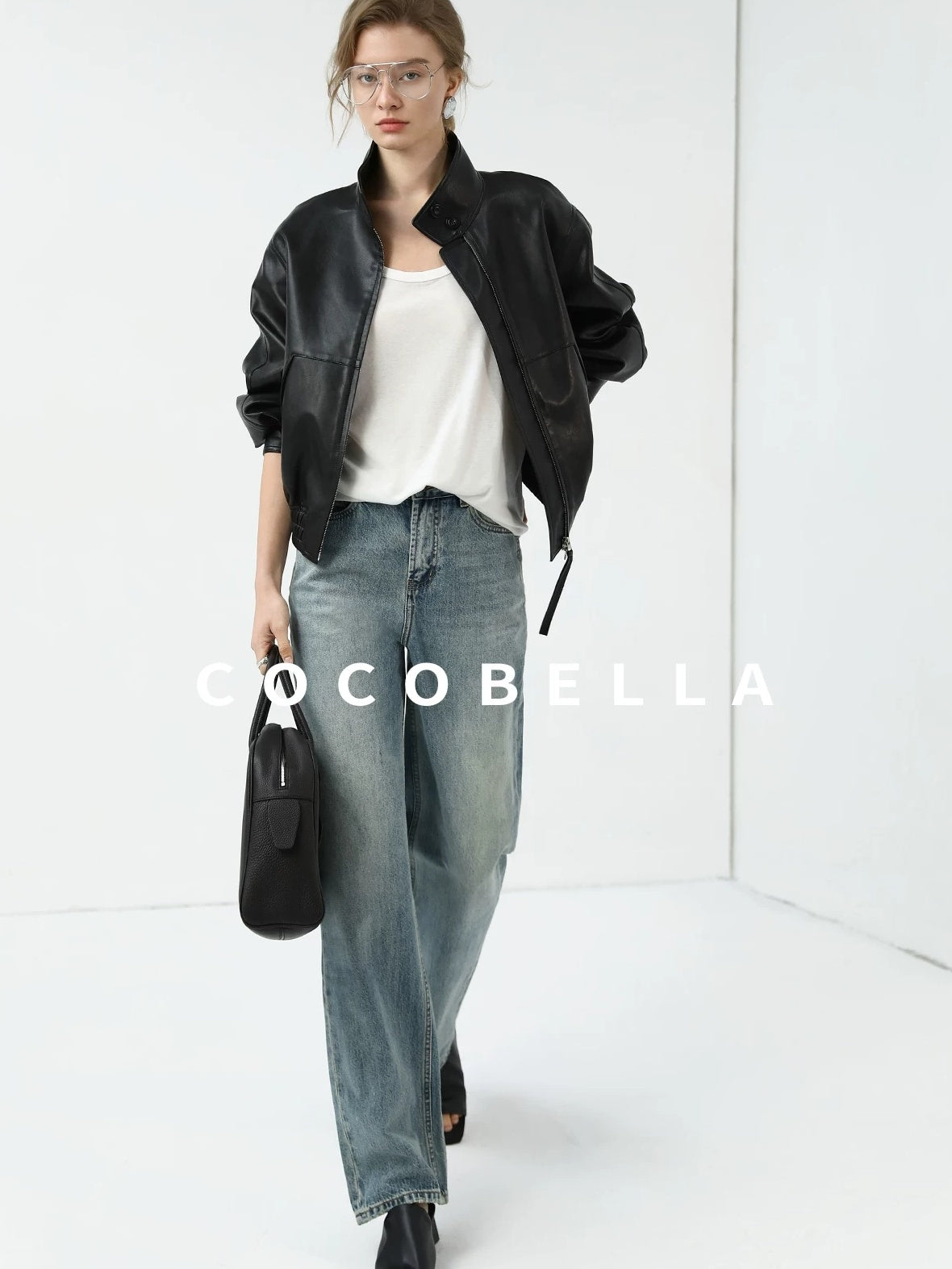 COCOBELLA Mall Popular Pu Leather Loose Fit Street Zipper Stand Collar Jackets
