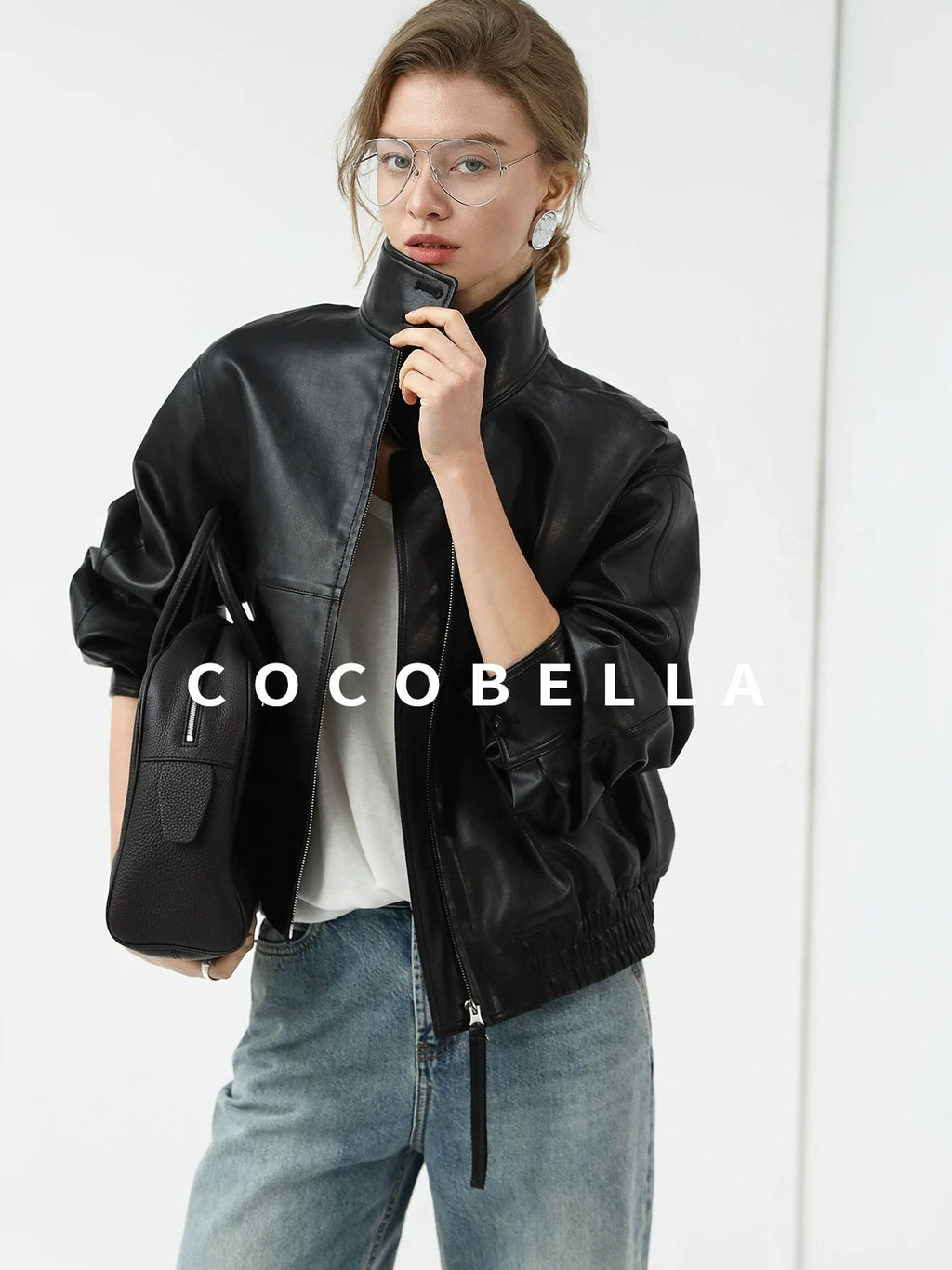 COCOBELLA Mall Popular Pu Leather Loose Fit Street Zipper Stand Collar Jackets