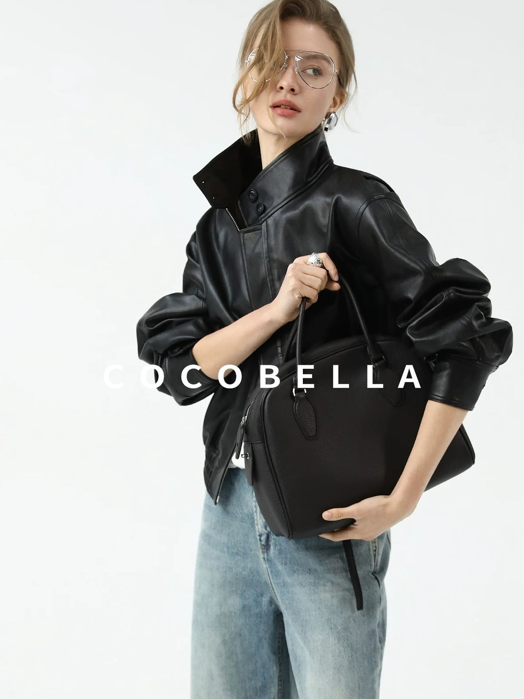 COCOBELLA Mall Popular Pu Leather Loose Fit Street Zipper Stand Collar Jackets
