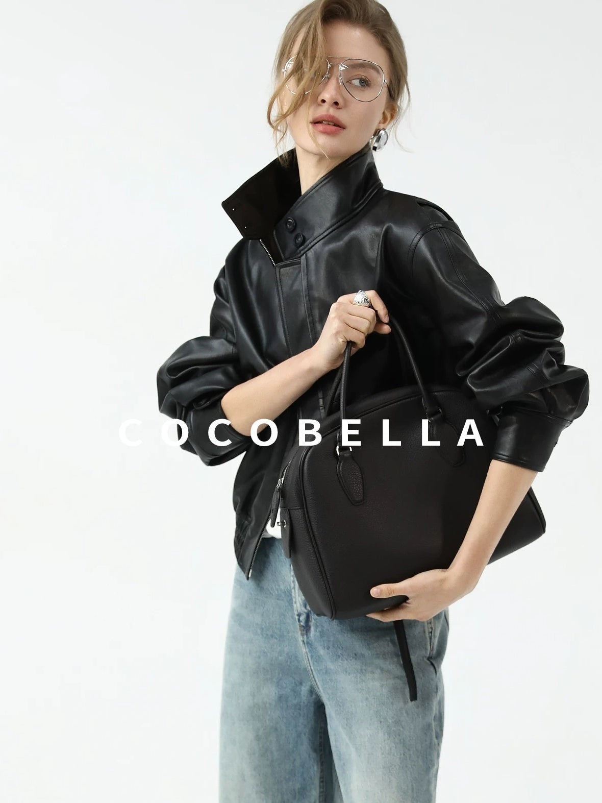 COCOBELLA Mall Popular Pu Leather Loose Fit Street Zipper Stand Collar Jackets