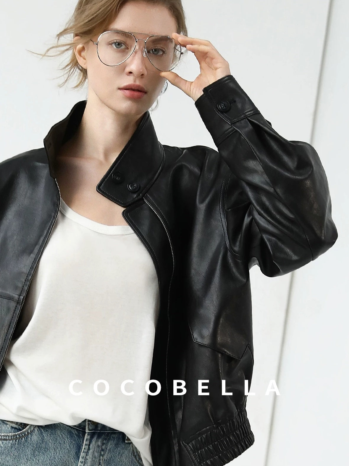 COCOBELLA Mall Popular Pu Leather Loose Fit Street Zipper Stand Collar Jackets