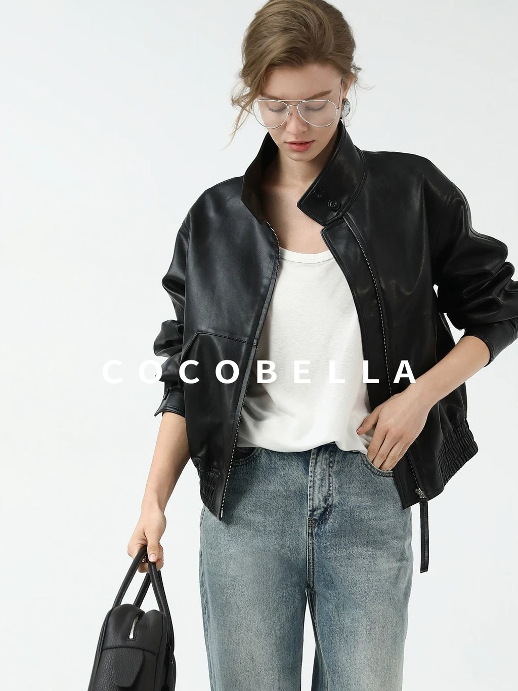 COCOBELLA Mall Popular Pu Leather Loose Fit Street Zipper Stand Collar Jackets