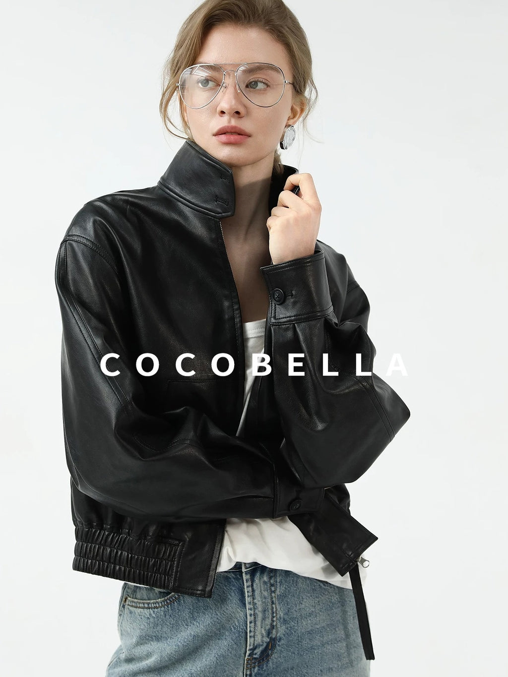COCOBELLA Mall Popular Pu Leather Loose Fit Street Zipper Stand Collar Jackets