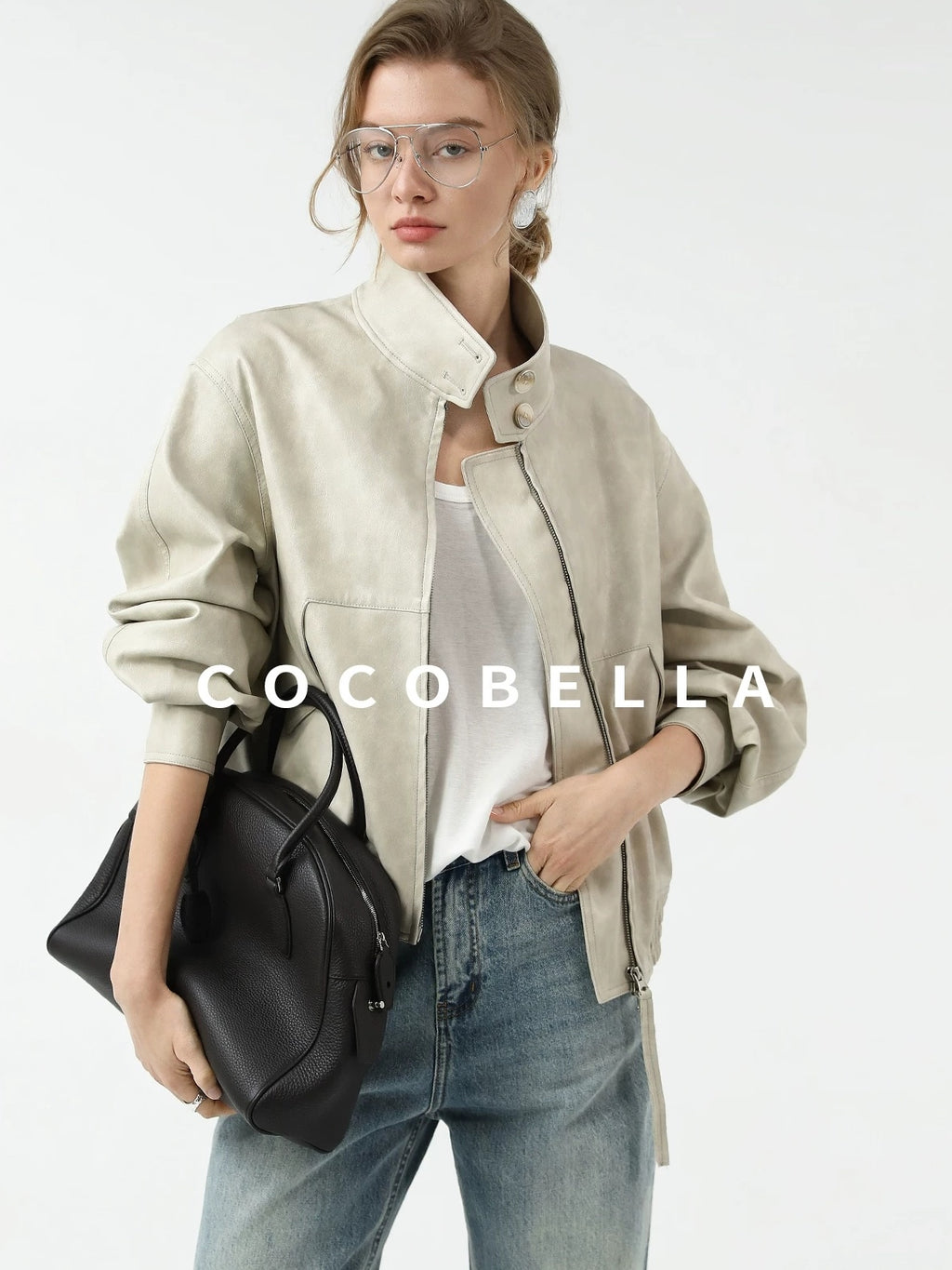 COCOBELLA Mall Popular Pu Leather Loose Fit Street Zipper Stand Collar Jackets