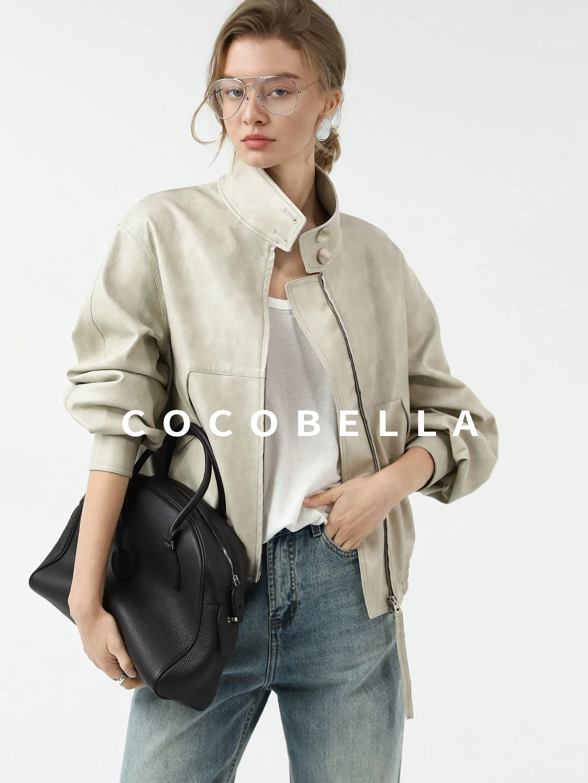 COCOBELLA Mall Popular Pu Leather Loose Fit Street Zipper Stand Collar Jackets