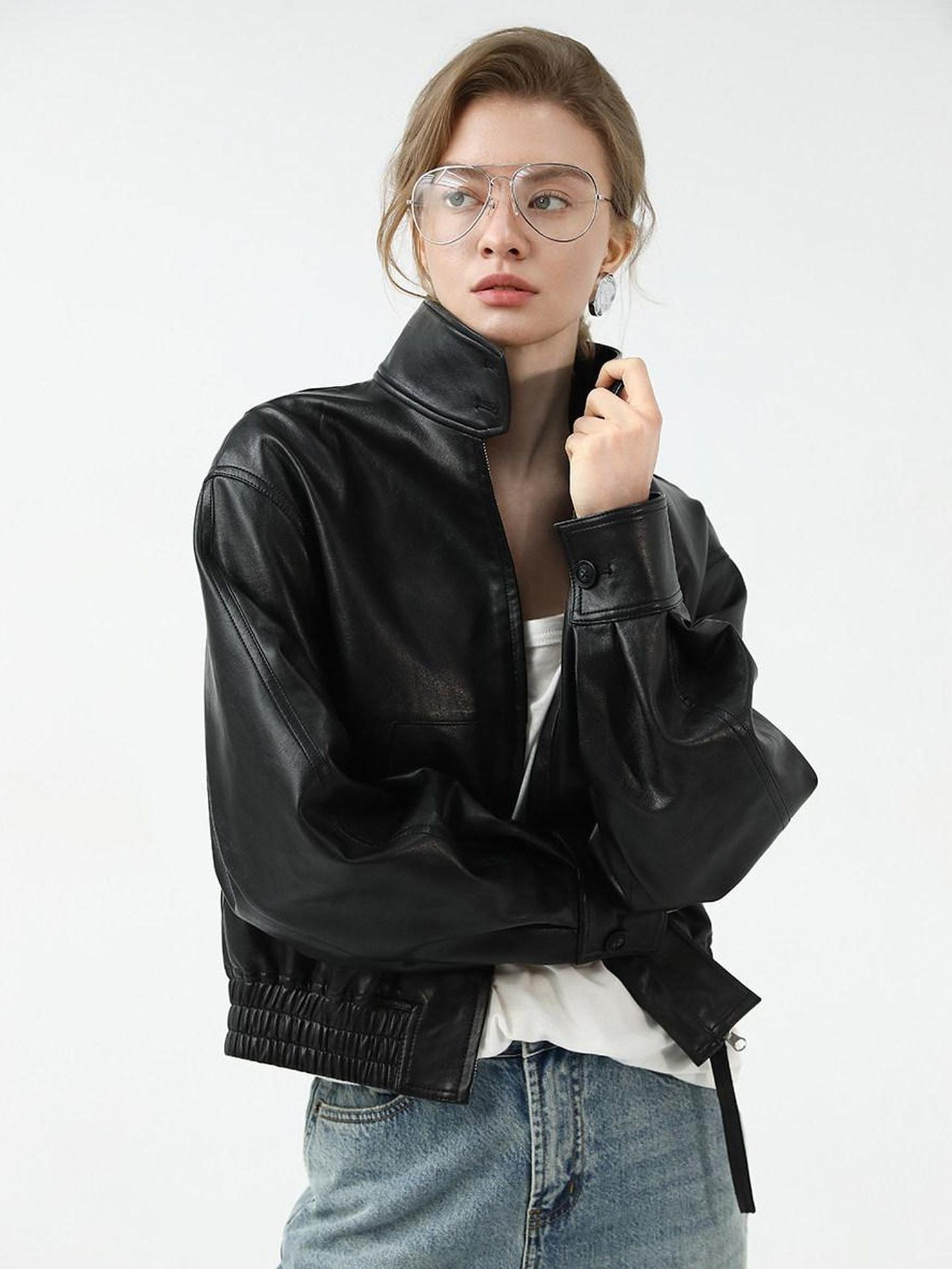 COCOBELLA Mall Popular Pu Leather Loose Fit Street Zipper Stand Collar Jackets