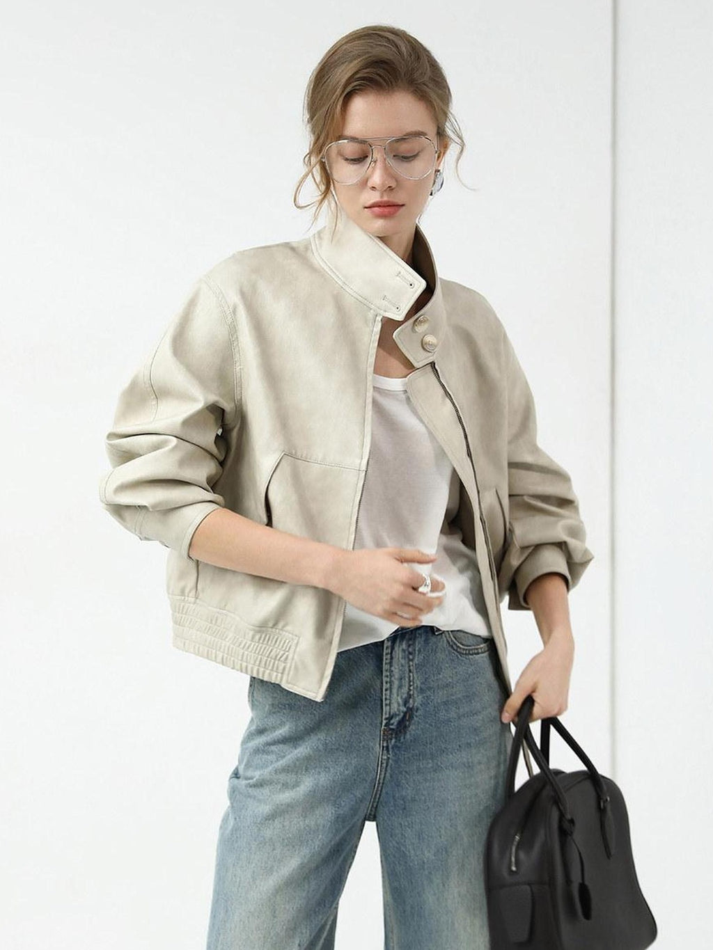 COCOBELLA Mall Popular Pu Leather Loose Fit Street Zipper Stand Collar Jackets