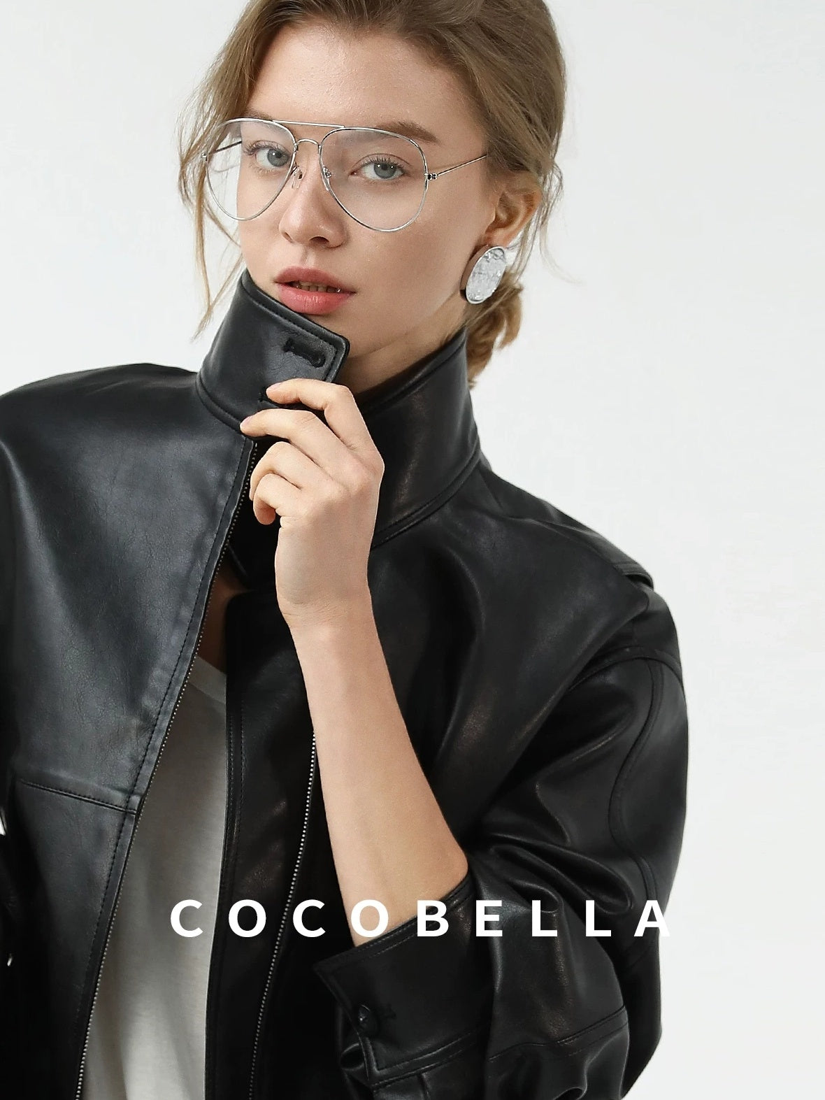 COCOBELLA Mall Popular Pu Leather Loose Fit Street Zipper Stand Collar Jackets