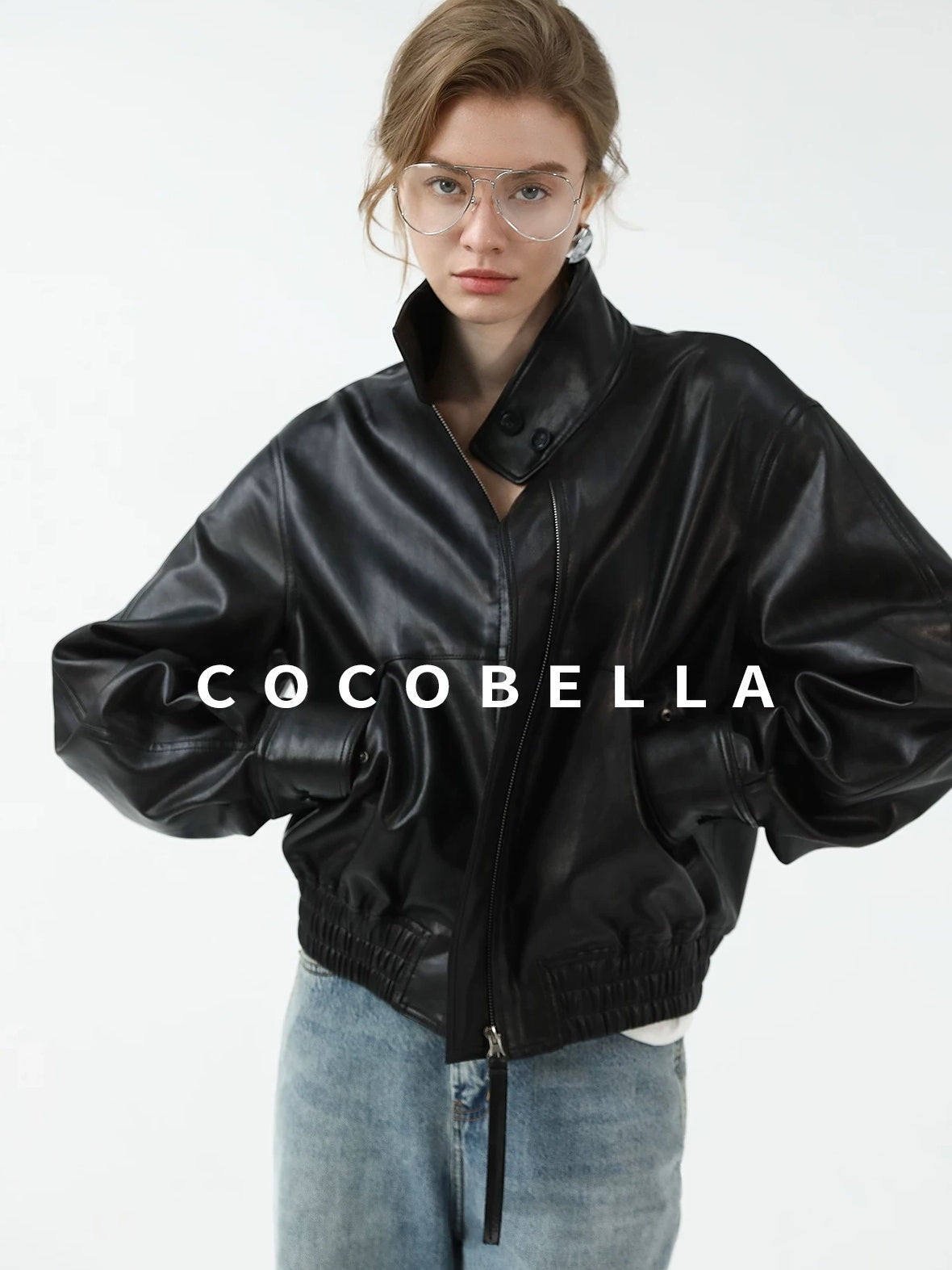 COCOBELLA Mall Popular Pu Leather Loose Fit Street Zipper Stand Collar Jackets