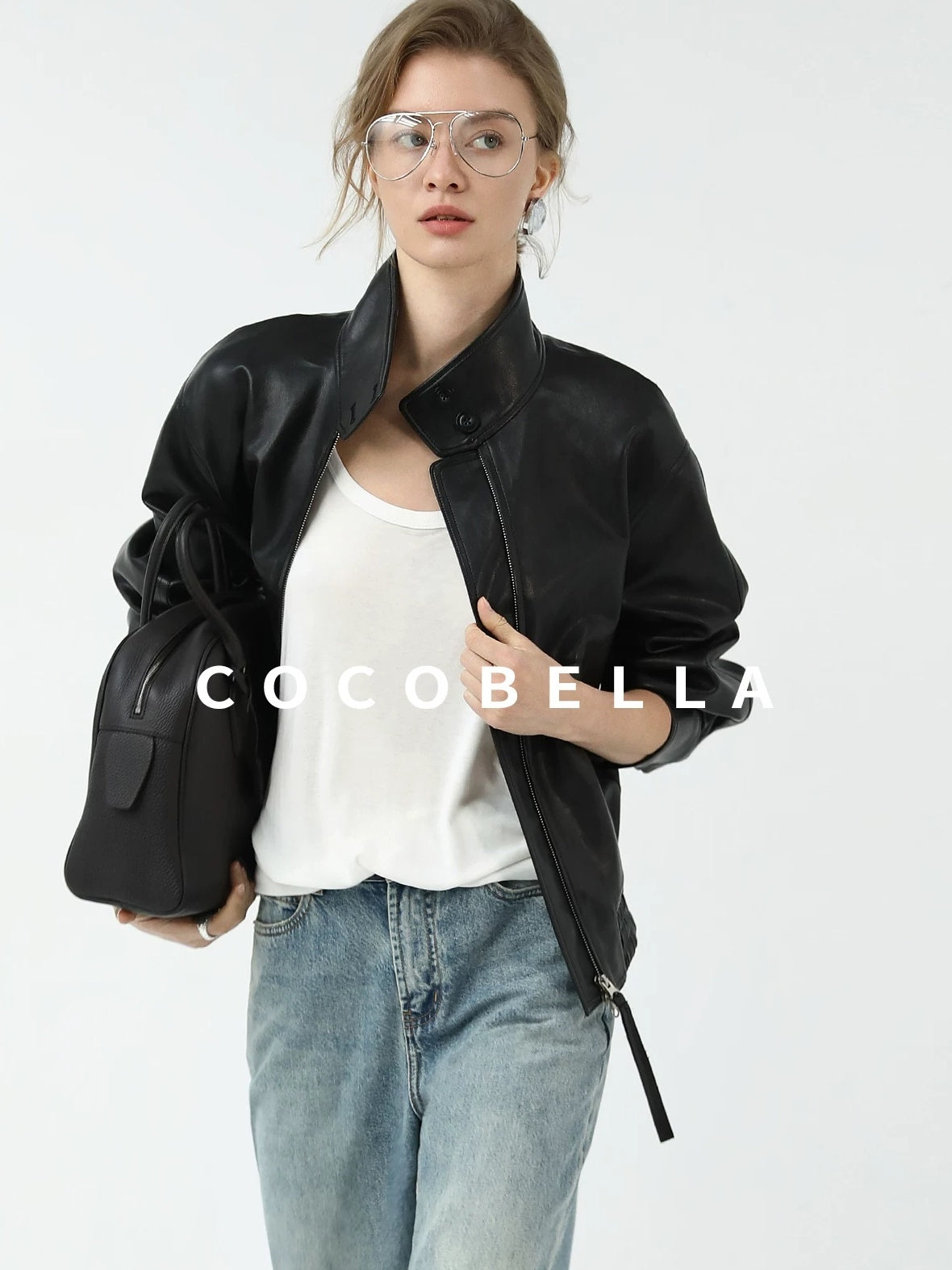 COCOBELLA Mall Popular Pu Leather Loose Fit Street Zipper Stand Collar Jackets