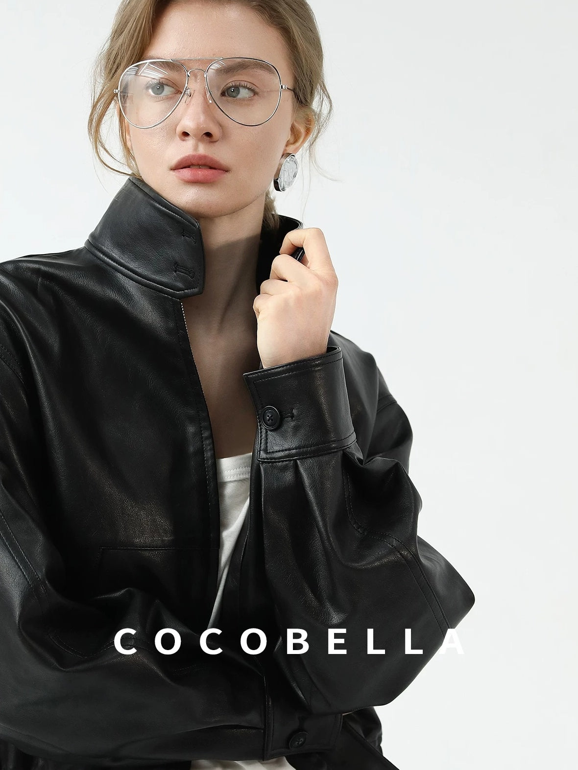 COCOBELLA Mall Popular Pu Leather Loose Fit Street Zipper Stand Collar Jackets