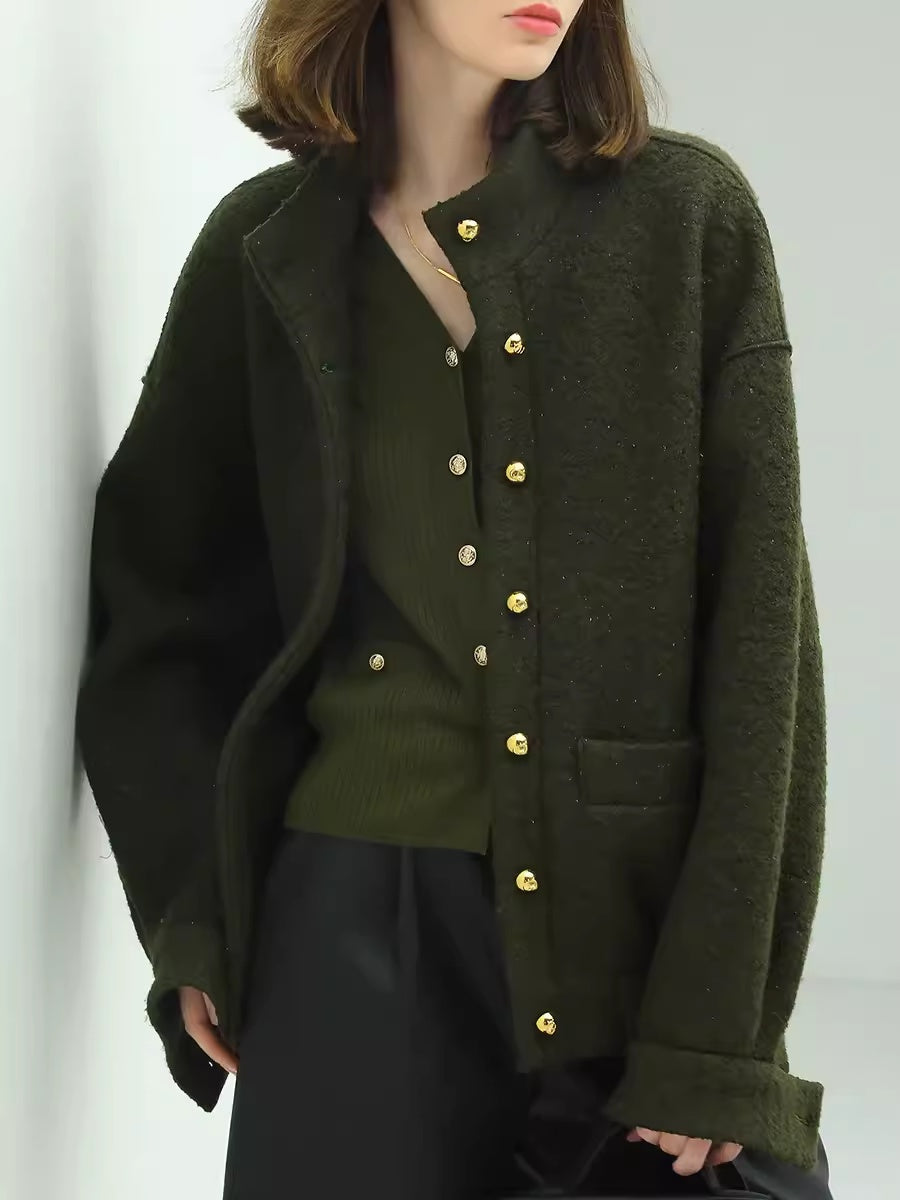 COCOBELLA_Minimal_Commuter_Straight_Fit_Stand_Collar_Wool_Blend_Button_Army_Green_Jackets_MISSTT
