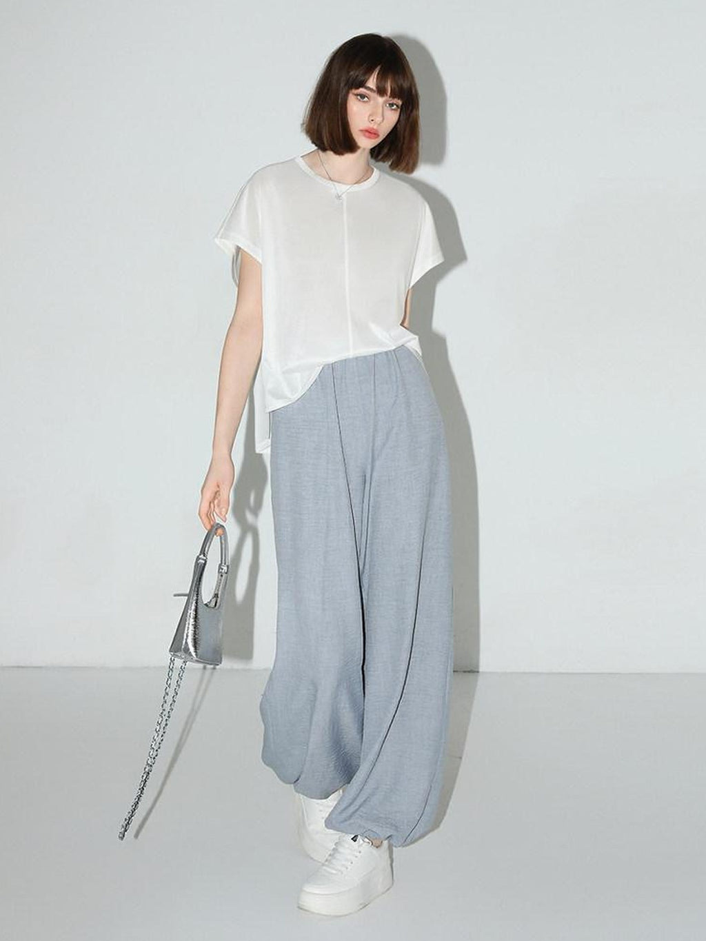 COCOBELLA Minimal Streetwear Jogger Tapered Natural Waist Women Casual Blue Pants