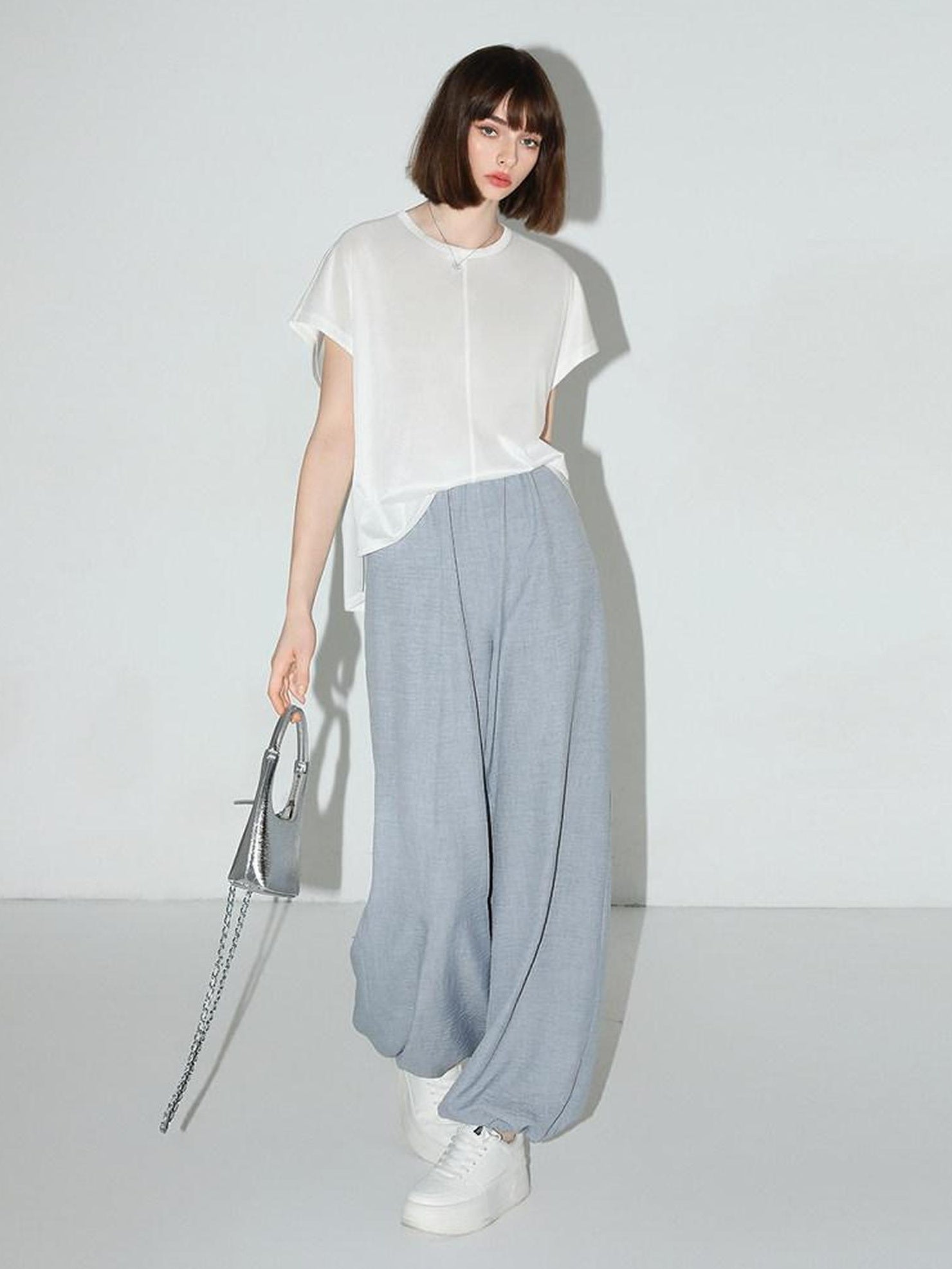 COCOBELLA Minimal Streetwear Jogger Tapered Natural Waist Women Casual Blue Pants