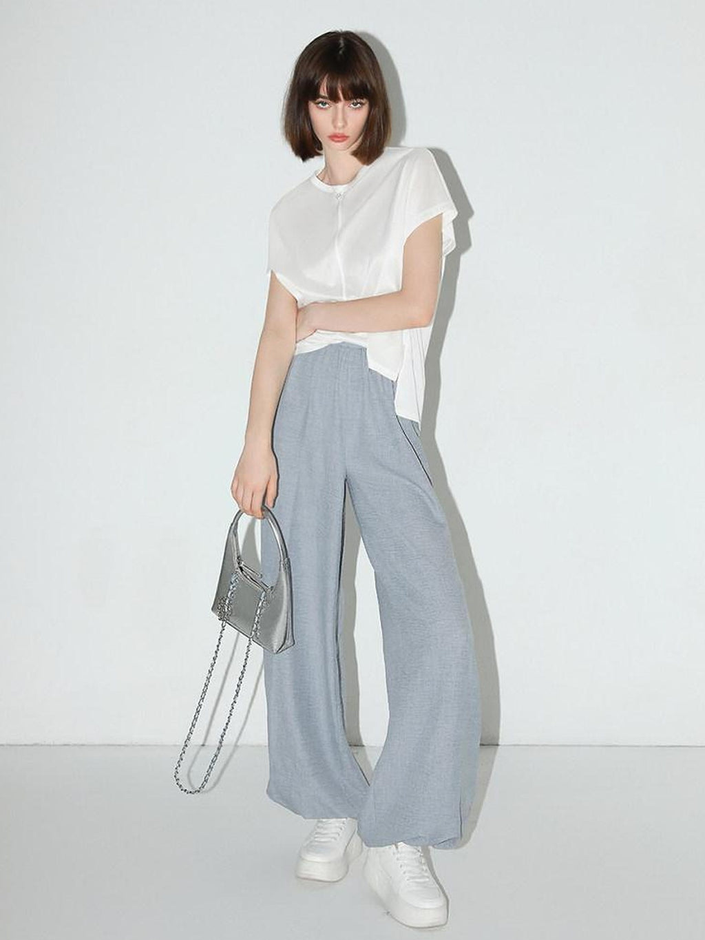 COCOBELLA Minimal Streetwear Jogger Tapered Natural Waist Women Casual Blue Pants