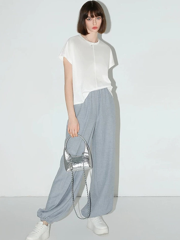 COCOBELLA Minimal Streetwear Jogger Tapered Natural Waist Women Casual Blue Pants